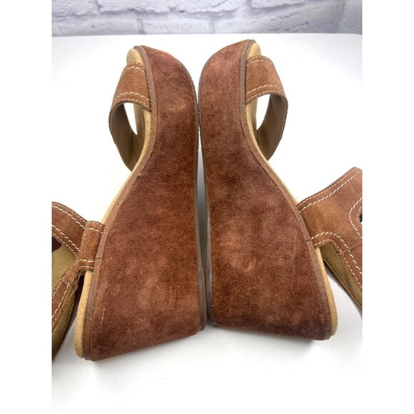 Clarks Artisian Sandals Ladies Size 8.5W Brown Suede Platform Chunky Wedge Aisle - Picture 7 of 10